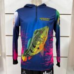 Camiseta personalizada em sublimação de pesca com capuz Dry fit Alvaro de Carvalho